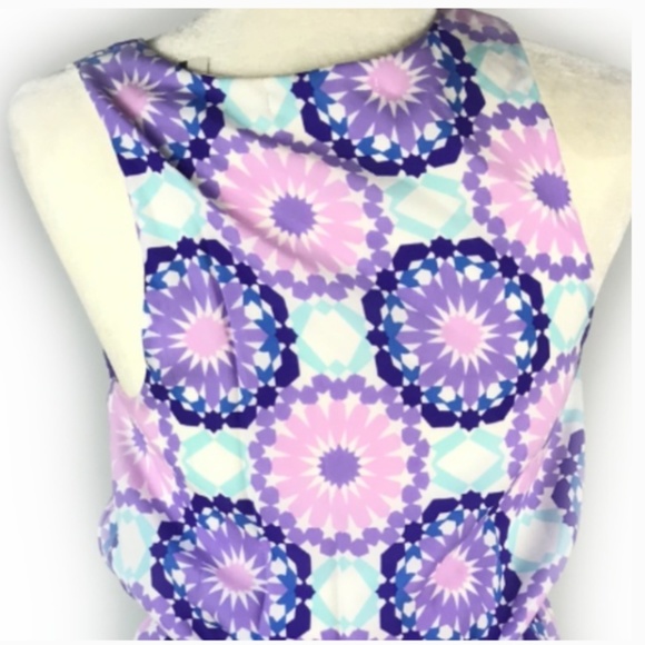 White & Purple Geometric Pattern Sleeveless Dress - Picture 6 of 7
